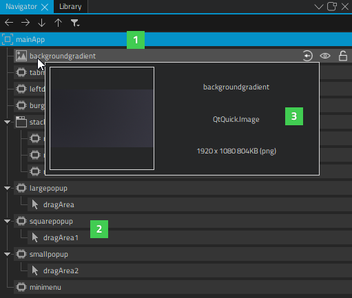 "Navigator with item preview"