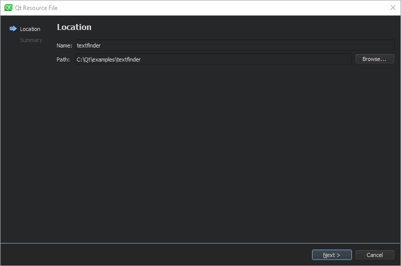 "Choose the Location dialog"