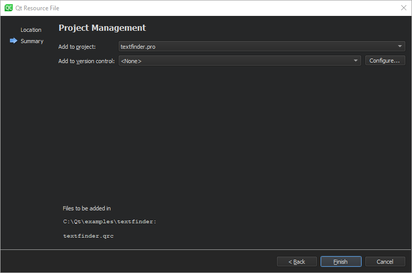 "Project Management dialog"