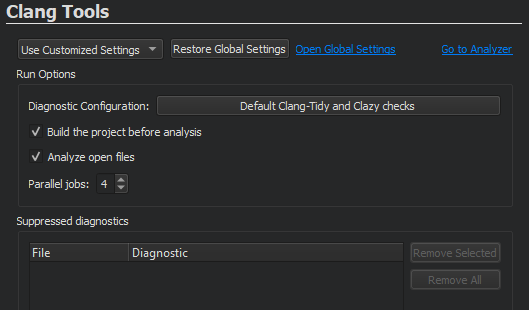"Clang Tools customized settings"