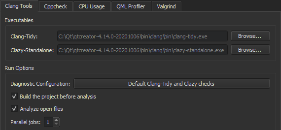 "Clang Tools options tab"