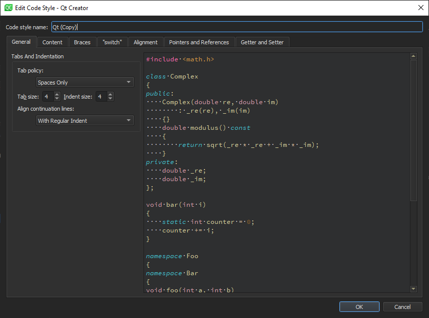 "Edit Code Style Settings dialog"