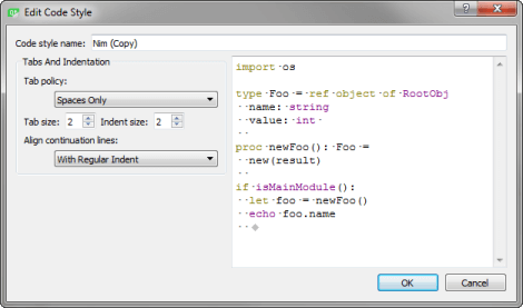 "Edit Code Style Settings dialog"