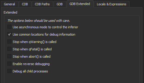 "GDB Extended options"