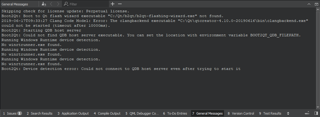 "General Messages output pane"