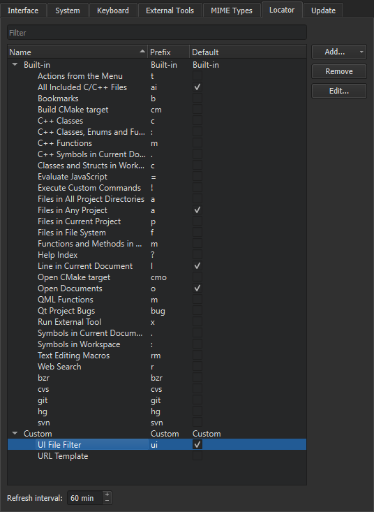 "Locator options tab"