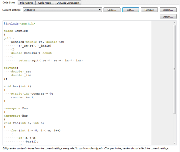 "C++ Code Style options"
