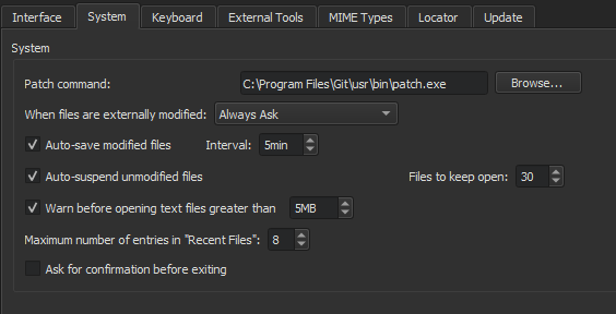 "Environment options System tab"