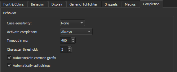 "Text Editor Completion options"