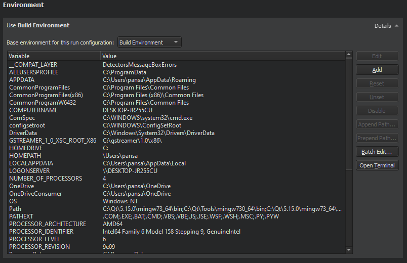 "Run Environment section"
