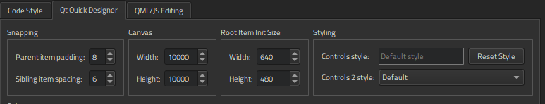 "Qt Quick Designer options"