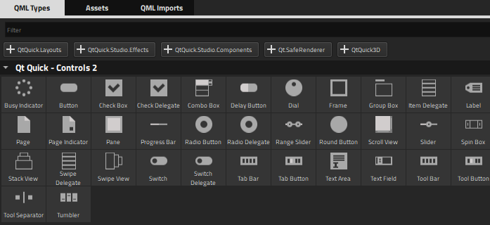 "Qt Quick Controls 2 types in Library"
