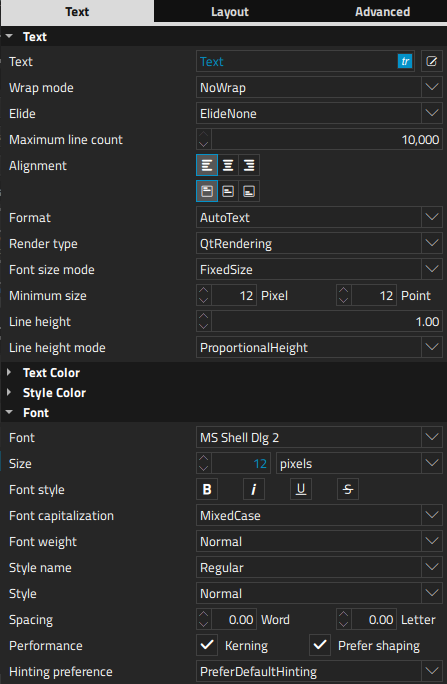 "Text type properties"