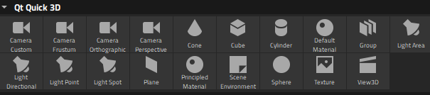 "Library view QML Types tab Qt Quick 3D section"