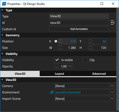 "View 3D component properties"