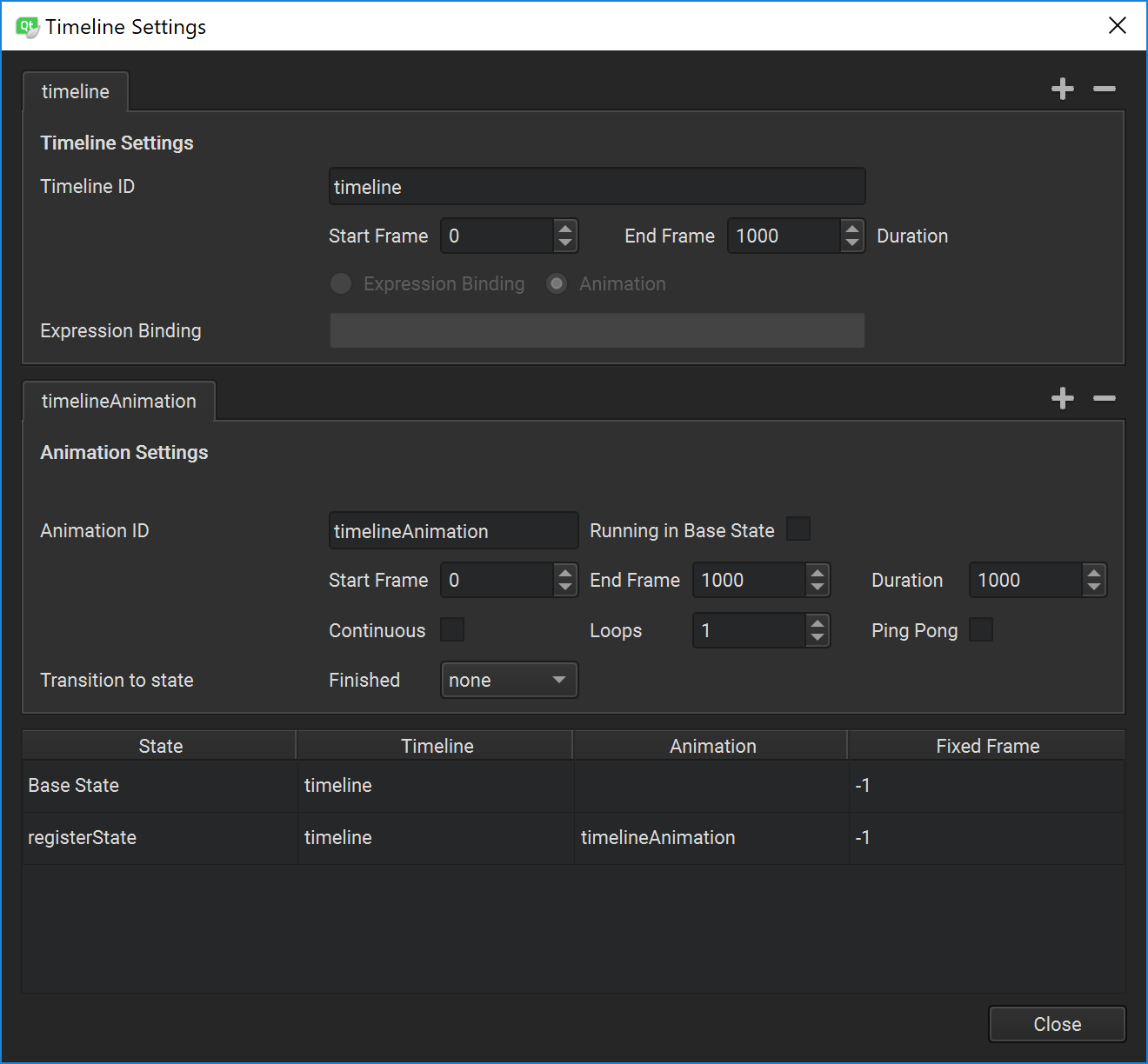 "Timeline Settings dialog"